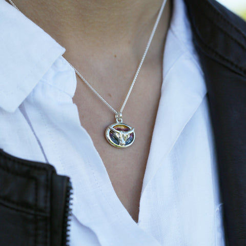 Highland Cow Small Pendant in Sunset Enamel by Sheila Fleet Jewellery