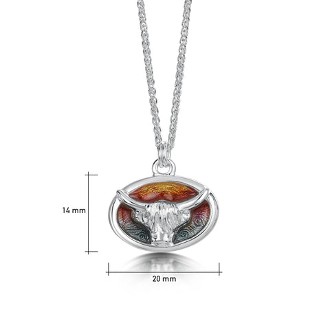 Highland Cow Small Pendant in Sunset Enamel by Sheila Fleet Jewellery
