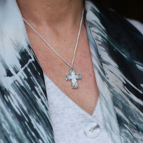 Sinclair Cross Pendant in Moss Grey Enamel by Sheila Fleet Jewellery