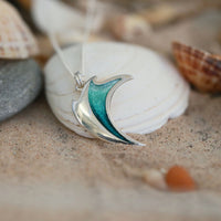 New Wave Small Silver Pendant in Sea Green Enamel by Sheila Fleet Jewellery