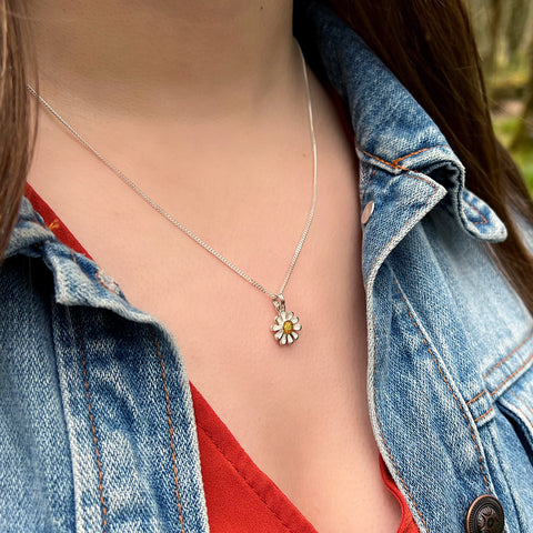 Daisies at Dawn Petite Enamel Pendant in Sterling Silver by Sheila Fleet Jewellery