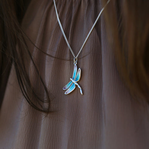 Dragonfly Enamelled Dress Pendant Necklace in Sterling Silver by Sheila Fleet Jewellery
