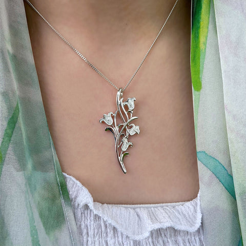 Bluebell 4-flower Pendant Necklace in Whitebell Enamel by Sheila Fleet Jewellery