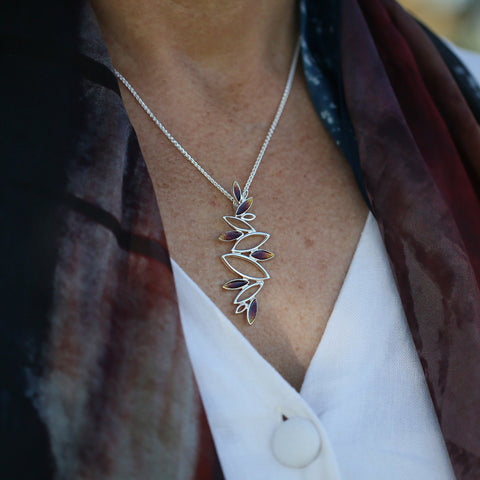 Seasons Silver Dress Pendant Necklace in Autumn Enamel by Sheila Fleet Jewellery