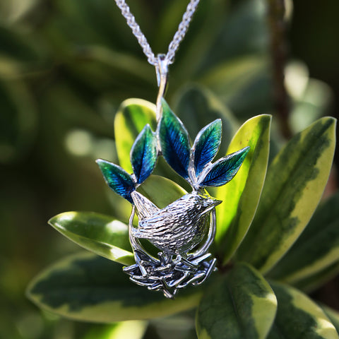 Wren Silver Dress Pendant in Spring Enamel by Sheila Fleet Jewellery