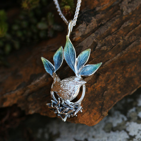 Wren Silver Dress Pendant in Summer Enamel by Sheila Fleet Jewellery