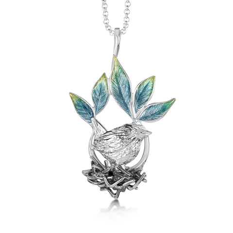 Wren Silver Dress Pendant in Summer Enamel by Sheila Fleet Jewellery
