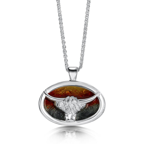 Highland Cow Pendant in Sunset Enamel by Sheila Fleet Jewellery