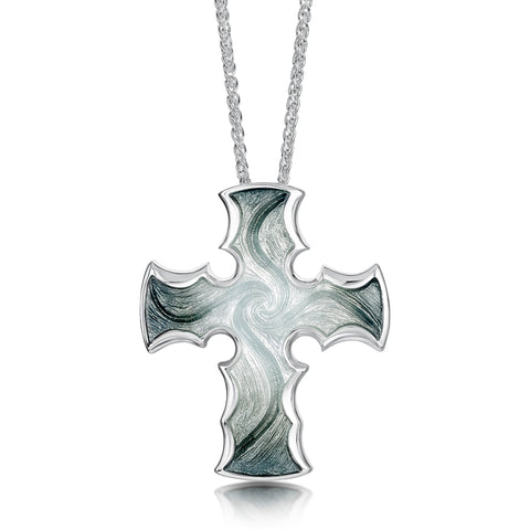 Sinclair Cross Dress Pendant in Moss Grey Enamel by Sheila Fleet Jewellery