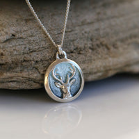 Stag's Head Pendant in Moss Enamel by Sheila Fleet Jewellery