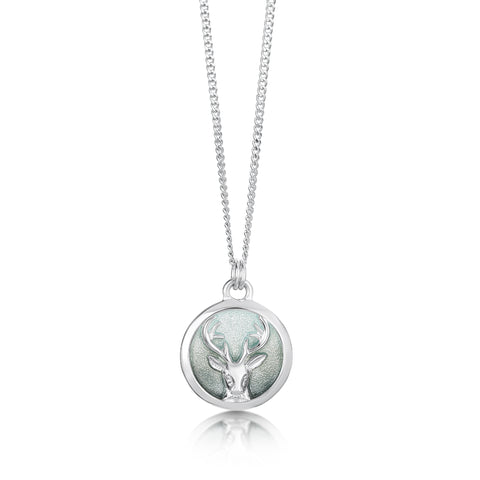 Stag's Head Pendant in Moss Enamel by Sheila Fleet Jewellery