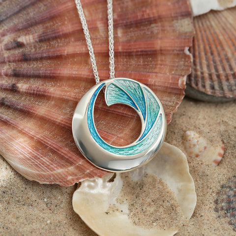 Atlantic Breaker Pendant in Shallows Enamel by Sheila Fleet Jewellery
