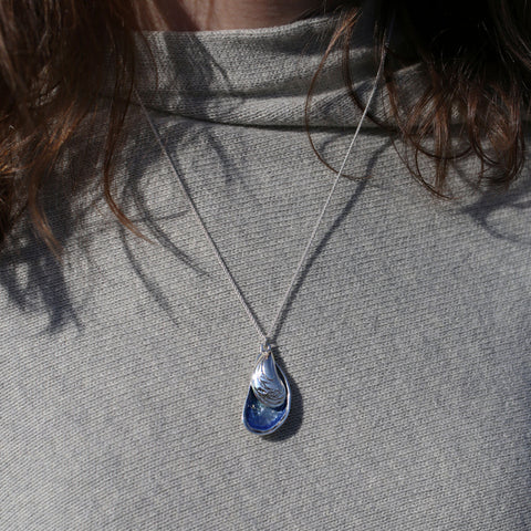 Mussel 2-Part Large Pendant in Mussel Blue Enamel by Sheila Fleet Jewellery