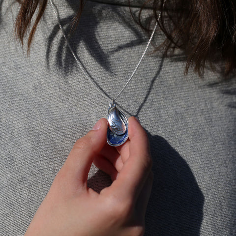 Mussel 2-Part Large Pendant in Mussel Blue Enamel by Sheila Fleet Jewellery