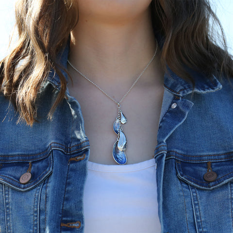 Mussel 4-Part Large Pendant in Mussel Blue Enamel by Sheila Fleet Jewellery