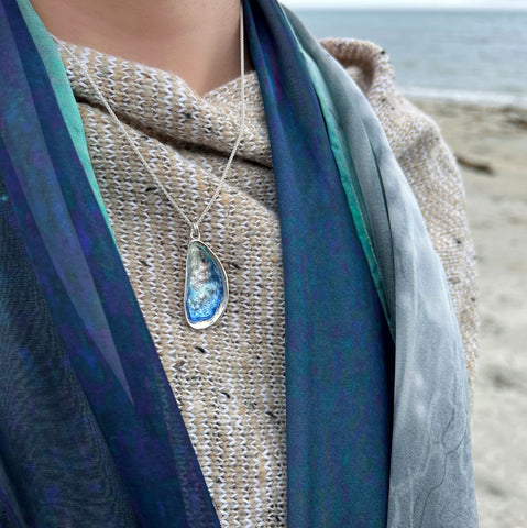 Mussel Large Pendant in Mussel Blue Enamel by Sheila Fleet Jewellery