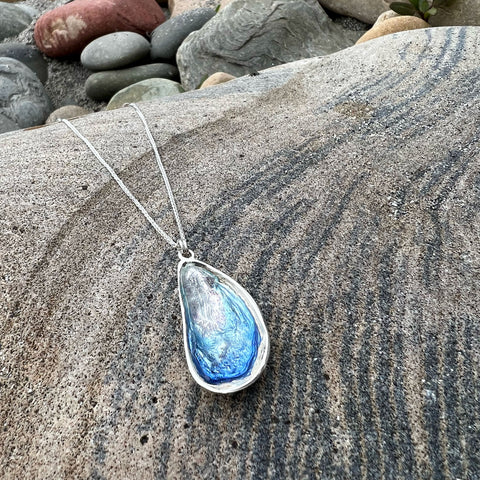 Mussel Large Pendant in Mussel Blue Enamel by Sheila Fleet Jewellery