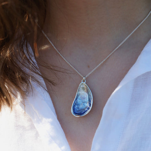 Mussel Large Pendant in Mussel Blue Enamel by Sheila Fleet Jewellery