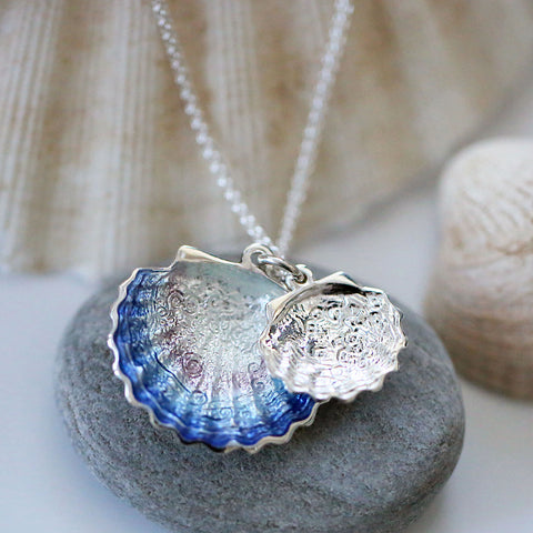 Scallop Large 2-Part Pendant in Scallop Blue Enamel by Sheila Fleet Jewellery
