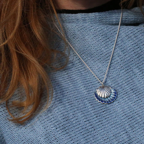 Scallop Large 2-Part Pendant in Scallop Blue Enamel by Sheila Fleet Jewellery
