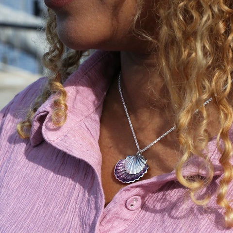 Scallop Large 2-Part Pendant in Scallop Pink Enamel by Sheila Fleet Jewellery