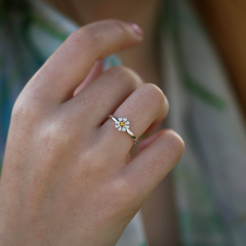 Daisies at Dawn Small Enamel Ring in Sterling Silver