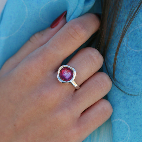 Lunar Bright Small Ring in Hot Pink Enamel by Sheila Fleet Jewellery