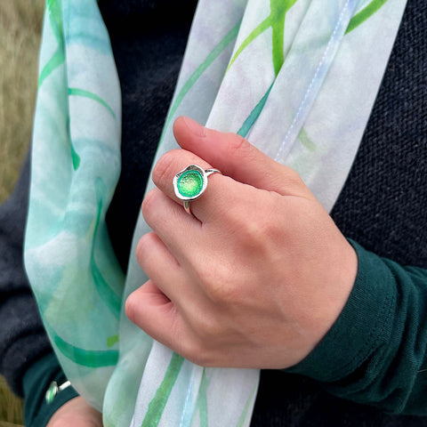 Lunar Bright Small Ring in Spring Green Enamel by Sheila Fleet Jewellery