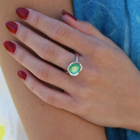 Lunar Bright Small Ring in Spring Green Enamel by Sheila Fleet Jewellery