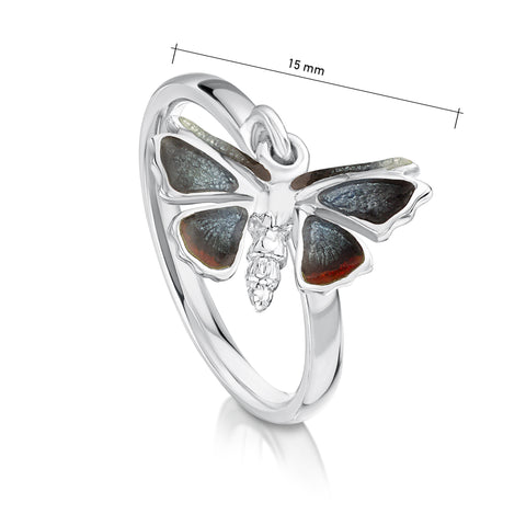 Red Admiral Butterfly Enamel Charm Ring by Sheila Fleet Jewellery