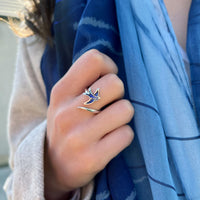 Swallows Sterling Silver Ring in Sapphire Enamel by Sheila Fleet Jewellery