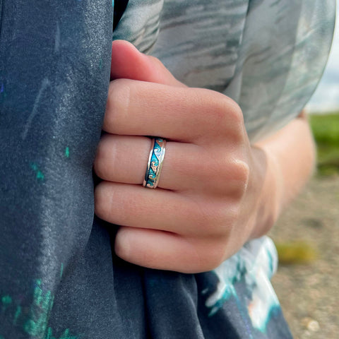 Sterling Silver Breckon Ring in Peacock Enamel by Sheila Fleet Jewellery