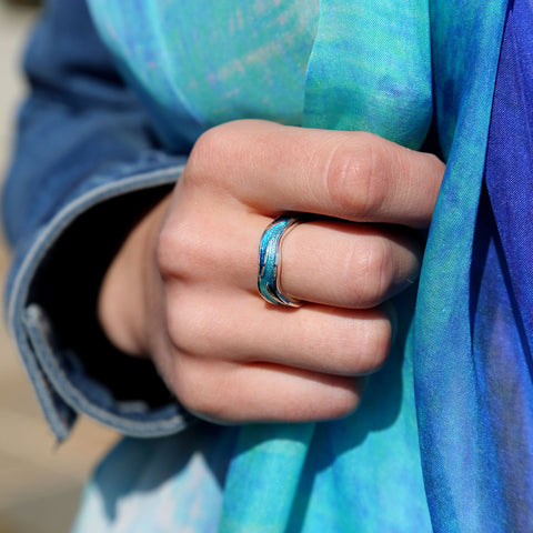 Sea Motion Ring in Tempest Enamel by Sheila Fleet Jewellery