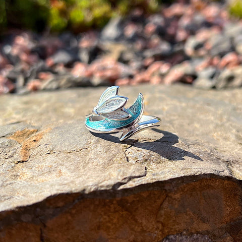 Snowdrop Sterling Silver Ring in Leaf Enamel by Sheila Fleet Jewellery