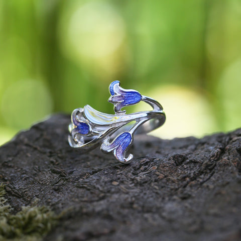 Bluebell 3-flower Enamel Ring in Sterling Silver by Sheila Fleet Jewellery