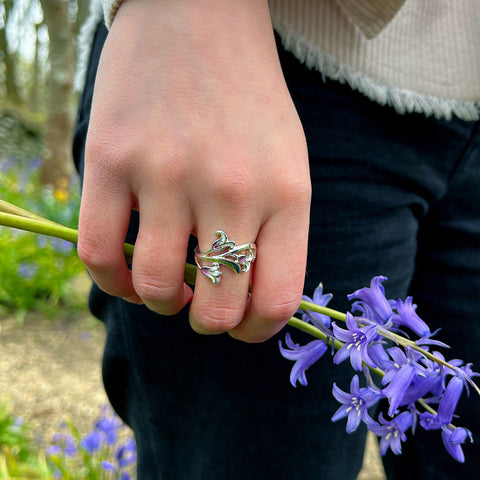 Bluebell 3-flower Ring in Pinkbell Enamel by Sheila Fleet Jewellery