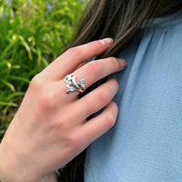 Bluebell 3-flower Ring in Whitebell Enamel by Sheila Fleet Jewellery