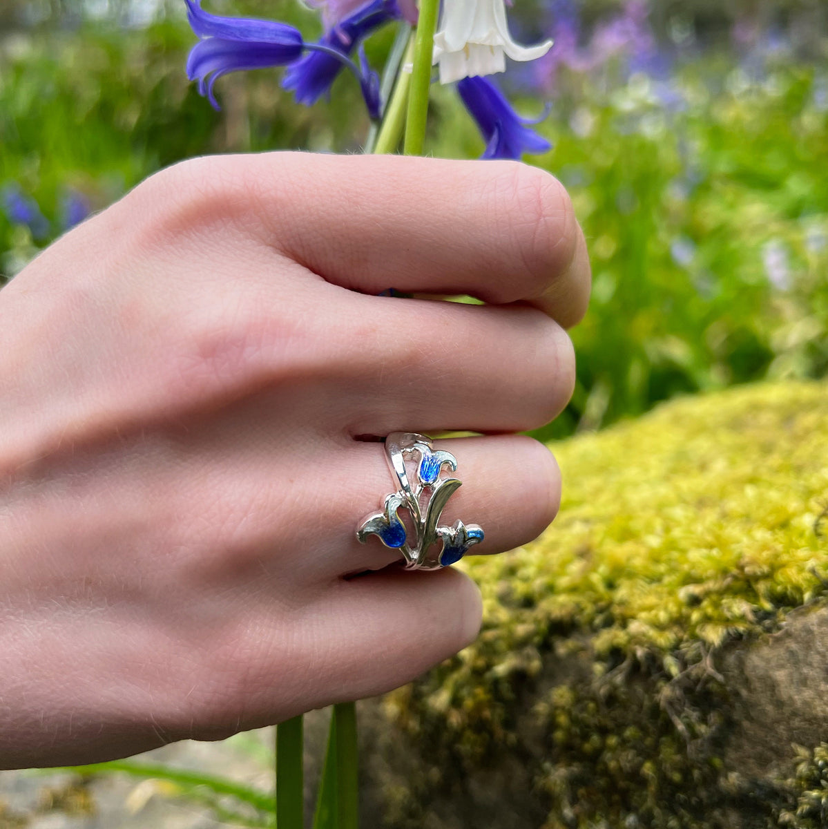 Bluebell 3-flower Enamel Ring in Sterling Silver – Sheila Fleet Jewellery