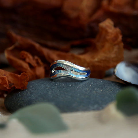 Sea Moss Ring in Sea Blue Enamel by Sheila Fleet Jewellery