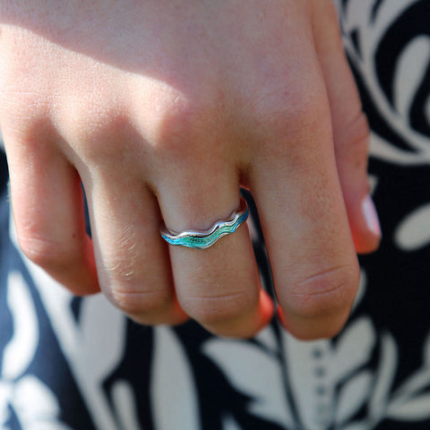 River Ripples Sterling Silver Ring in Shallows Enamel