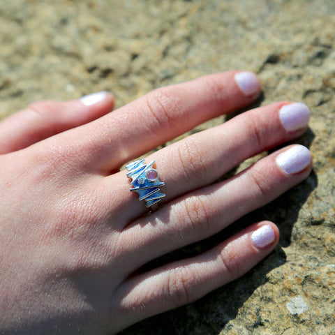 Moonlight Enamel Ring with Moonstone & CZ by Sheila Fleet Jewellery
