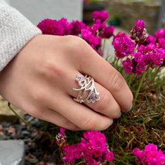 Bluebell 2-flower Ring in Pinkbell Enamel by Sheila Fleet Jewellery