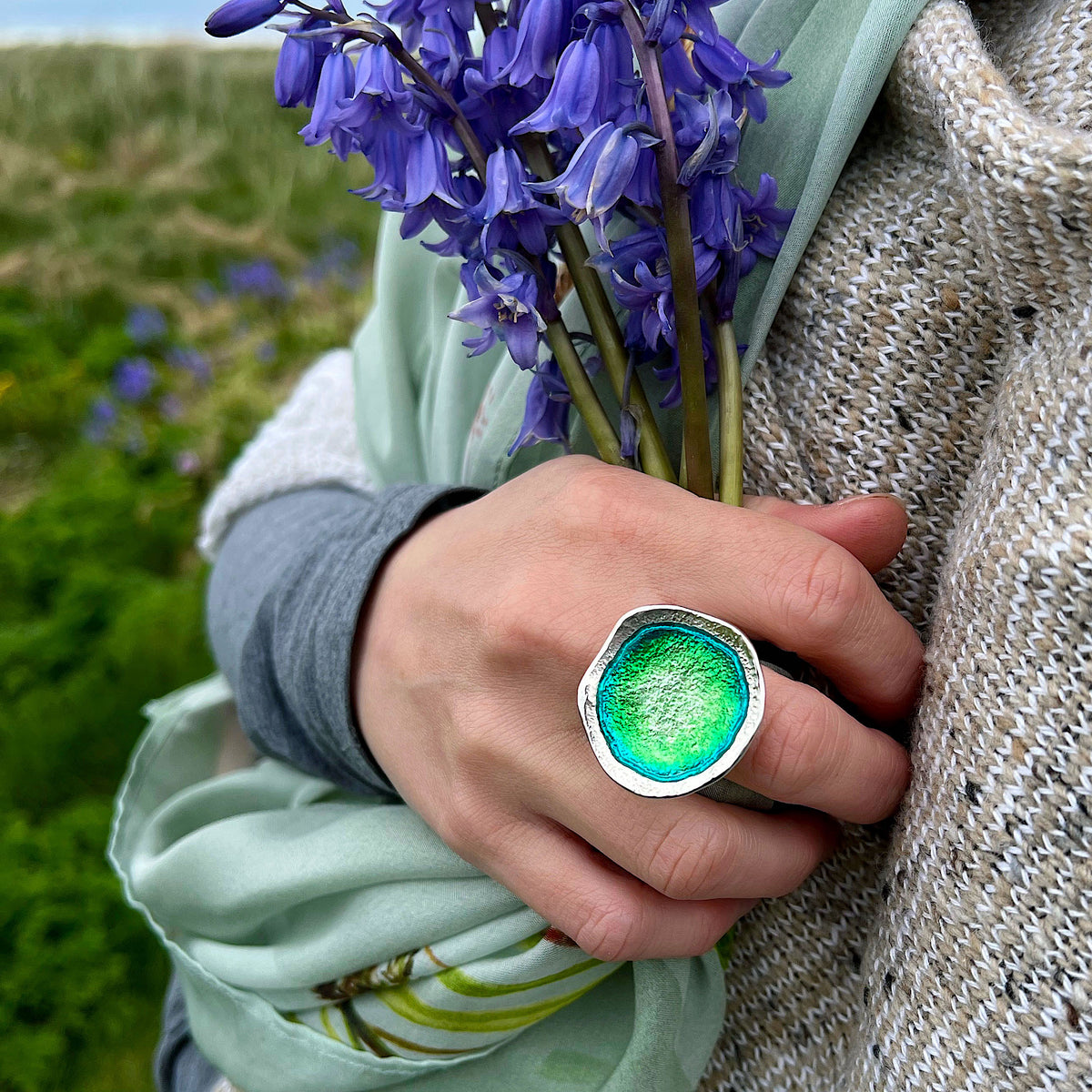 Spring Color Ring Lunar Bright Dress Ring in Spring Green Enamel – Sheila Fleet Jewellery