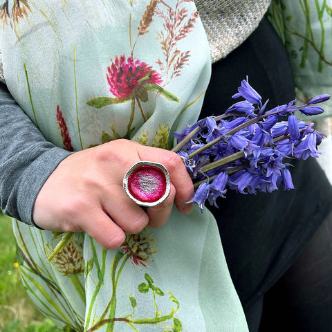 Lunar Bright Dress Ring in Hot Pink Enamel