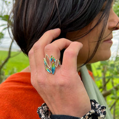 Seasons Large Sterling Silver Ring in Summer Enamel by Sheila Fleet Jewellery