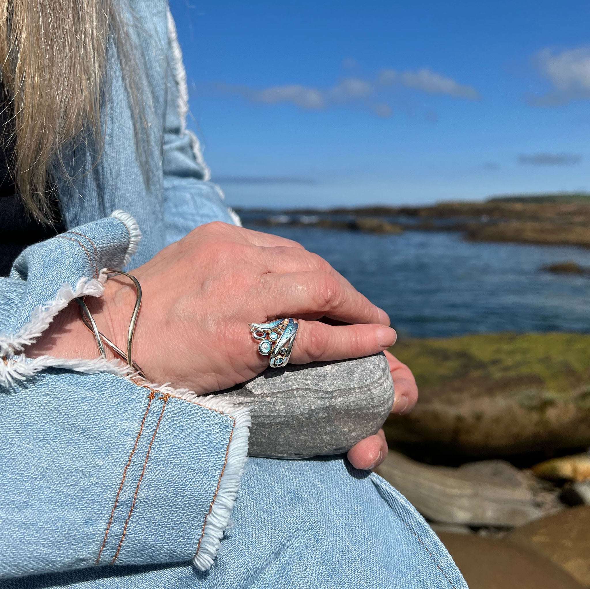 Arctic Stream Large Ring in Arctic Blue Enamel – Sheila Fleet Jewellery
