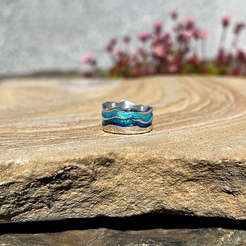 River Ripples Sterling Silver Dress Ring in Tropical Enamel by Sheila Fleet Jewellery