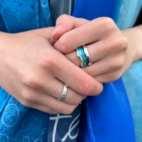 River Ripples Sterling Silver Dress Ring in Tropical Enamel by Sheila Fleet Jewellery