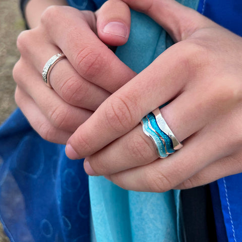 River Ripples Sterling Silver Dress Ring in Tropical Enamel by Sheila Fleet Jewellery