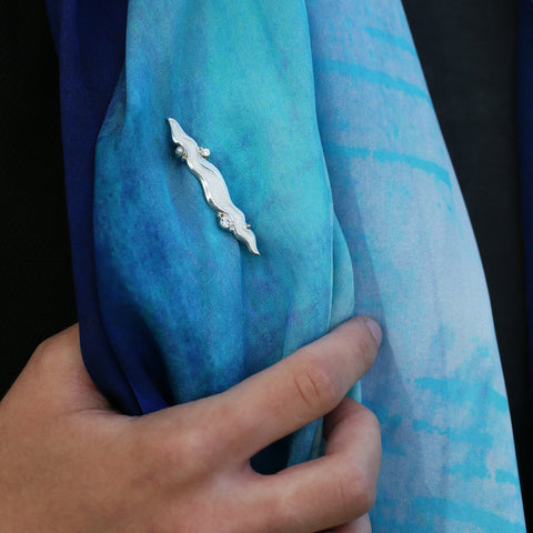 River Ripples Pearl & CZ Brooch in Crystal Enamel by Sheila Fleet Jewellery